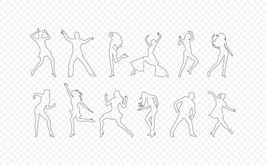 Illustration vector of dancing peoples line art style.
