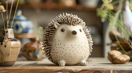 Obraz premium A handcrafted ceramic hedgehog decoration and desk accessory