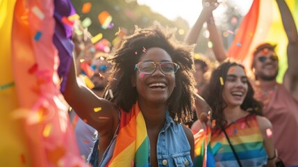 Young people celebrating gay pride outdoors