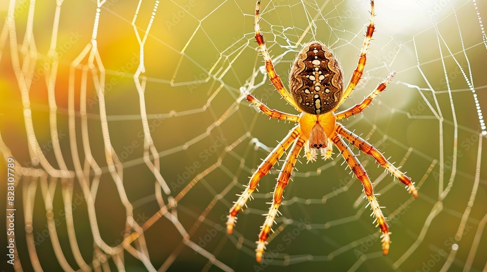 Wall mural a spider is on a web and it is the center of the image macro image shot
