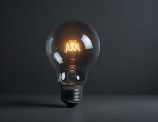 Glowing glass light bulb on grey background