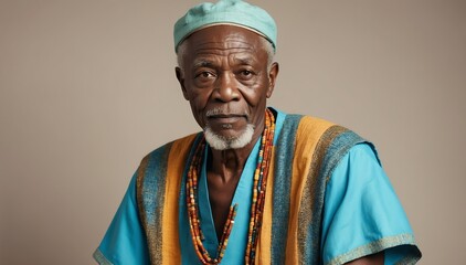 Obraz premium handsome elderly african guy on summer outfit fashion style on plain bright studio background
