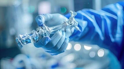 Surgeon implants metal screw to connect bones in patient s arm during clinic procedure