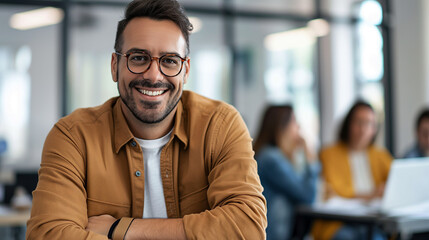 an entrepreneur sitting in a business coaching class, portrait of a businessman 