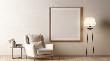 Blank horizontal posters mockup on the wall in living room interior. 3D illustration