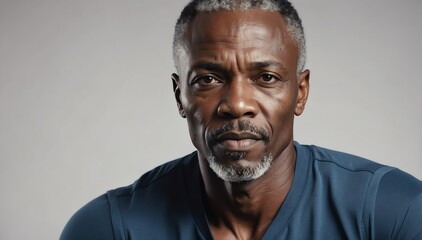 mature attractive african guy fitness trained lifestyle portrait on plain studio background