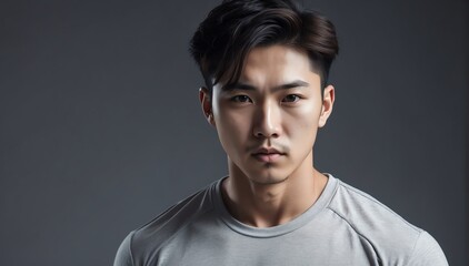 Fototapeta premium young attractive korean guy fitness trained lifestyle portrait on plain studio background