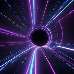 3d Render, Blue purple light line through dark background, hyper speed warp in space.
