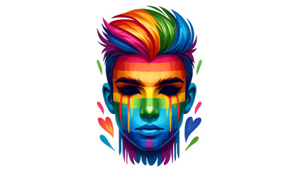 Obraz premium Vibrant digital artwork of a face with rainbow colors, symbolizing diversity, inclusion, and pride in stunning visual design.