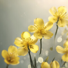 A bunch of yellow flowers with the sun shining through them.
