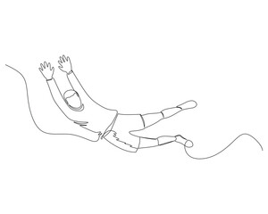 Continuous single line drawing of goalkeeper jumps to catch the ball. footbal tournament event design illustration