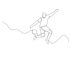 Continuous single line drawing of football player backhill the ball. footbal tournament event . Design illustration