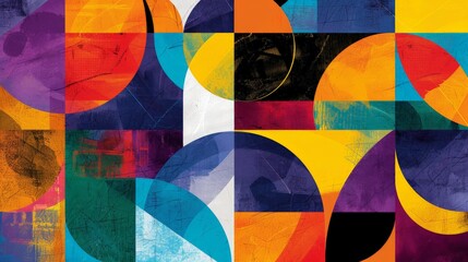 Abstract illustration of overlapping geometric shapes in vivid colors