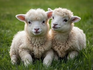 Obraz premium Cute cuddly fuzzy baby animals Spring lambs sheep - Generative AI