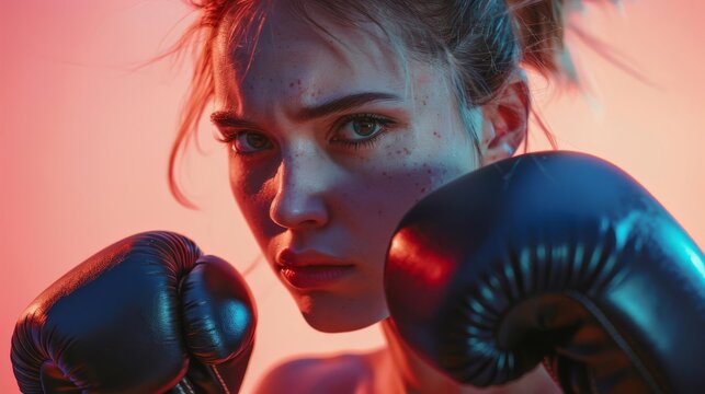 Illustrate a shadowboxing session with energetic warm-up drills, emphasizing the trainers focus and the fighters determination against a solid pastel backdrop