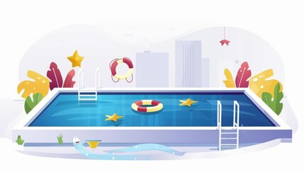 Design a minimalistic side view swimming pool illustration against a flat background