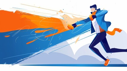 Naklejka premium Capture a dynamic long shot of a shadowboxing figure in action, showcasing intense warm-up drills against a plain pastel background, leaving ample copy space