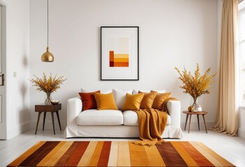 simple design with straight lines in varying shades of amber on a white backdrop, symbolizing the warmth and comfort of a cozy home