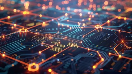 Futuristic Circuit Board with Glowing Connections