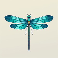 Illustration of a vibrant blue dragonfly with intricate details on its wings, set against a neutral background.