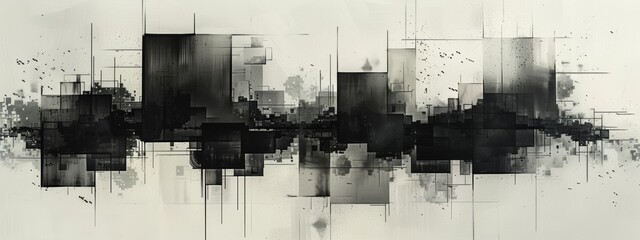 Fototapeta premium Abstract inkblot art resembling interconnected blocks.
