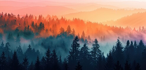 Obraz premium A beautiful landscape of a forest with a mountain in the background