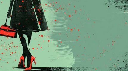 Stylish illustration of an elegant woman in evening wear with a matching clutch  shoes, high fashion.