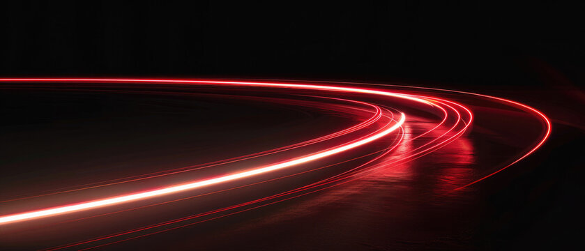 glowing shining simple smooth curve white red light trail in arc shape motion speed on dark background