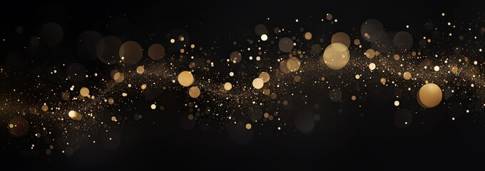 The background is black, with white and gold bokeh particles scattered on it. The particles have a dark tone and light effect. They can be used as backgrounds for various professional presentation mat