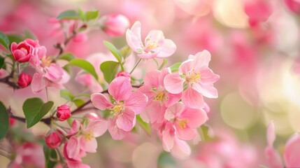 Obraz premium Pink apple blossoms in a garden setting Stock image