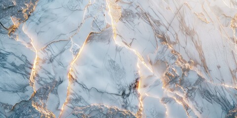A white marble floor with cracks and a golden hue