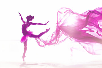 Obraz premium An Ai generative image of ballerina dancer dancing with ribbon on white background.