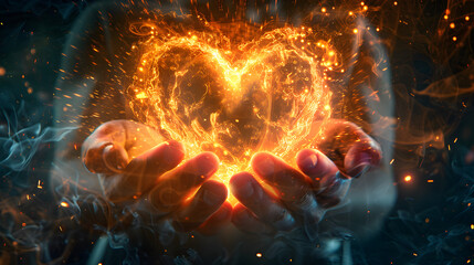 Spiritual energy healing and meditation of the heart in a futuristic, light-focused style. Suitable for holistic therapy and mindfulness practices.