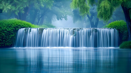 Nature's Paradise: A Tranquil Waterfall in a Verdant Forest