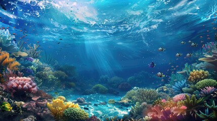 Ocean , amazing underwater world, 3 D illustration , Generative AI