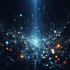 Obraz premium Dynamic Blue Bokeh Lights: Abstract Digital Art Design for Tech Video Presentations. 