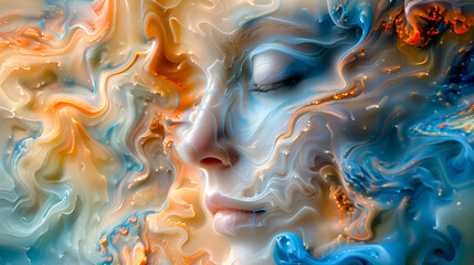 Obraz premium Ethereal Portrait: Woman with Liquid Hair and Starry Surroundings