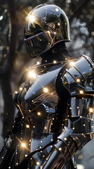 Sunlight Gleams on Knight's Armor, Evoking Invincibility in Steampunk Style with a Touch of Futuristic Fashion