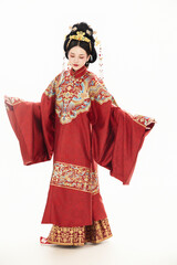 Fototapeta premium A woman wearing ancient Chinese clothing against a white background.