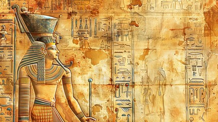 Wall of Ancient Egyptian Temple with Hieroglyphics