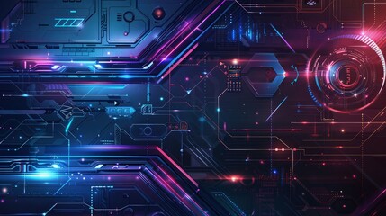 A futuristic graphic design template with holographic elements and sleek metallic lines, perfect for technology-themed presentations or digital portfolios.