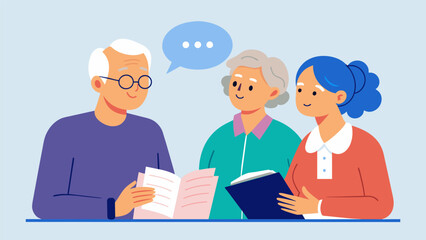 Fototapeta premium As the discussion winds down the seniors eagerly jot down notes and quotes from the book determined to fully understand its meaning.. Vector illustration
