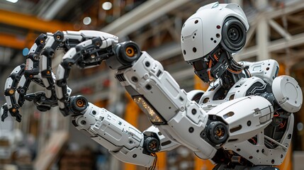 Fototapeta premium The robotâ€™s joints and hinges are heavily reinforced, allowing for smooth and flexible movement necessary for performing tasks in the confined and challenging spaces of hazardous locations. AI