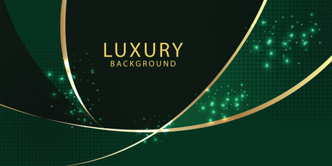 Luxury green background with curved glowing green and golden line lighting effect sparkle
