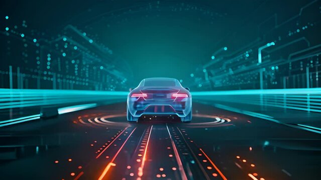 Full of technology line sense of the car in a symmetrical line technology space, through the future,generative ai
