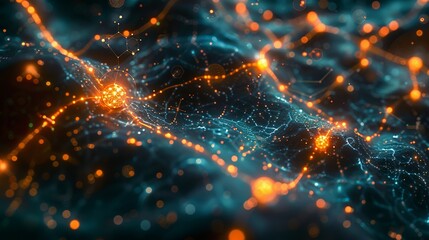 A complex network of neurons and synapses overlaid with quantum particles, suggesting the intersection of neuroscience and quantum physics in understanding consciousness. AI Technology and Industrial