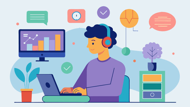 A person attending a biofeedback workshop learning how to use this technology to retrain their brain and decrease their overall levels of anxiety.. Vector illustration