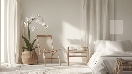 White room with beautiful modern and classic orchids, Generative AI、モダンでクラシックな綺麗な蘭がある白い部屋、Generative AI