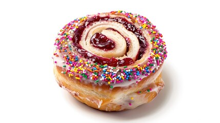 Fototapeta premium Sugary Jam Filled Roll with Sprinkles Bakery Treats on a White Background