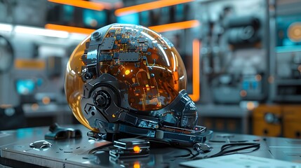 Intricate Circuitry on a Futuristic Sci-Fi Helmet: A Glimpse into Advanced Technological Design